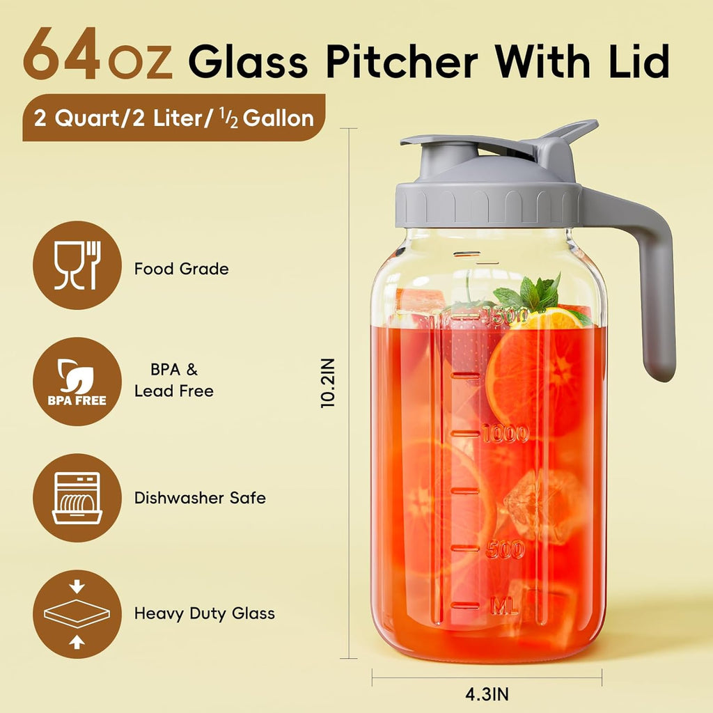 64 oz Glass Mason Jar Pitcher