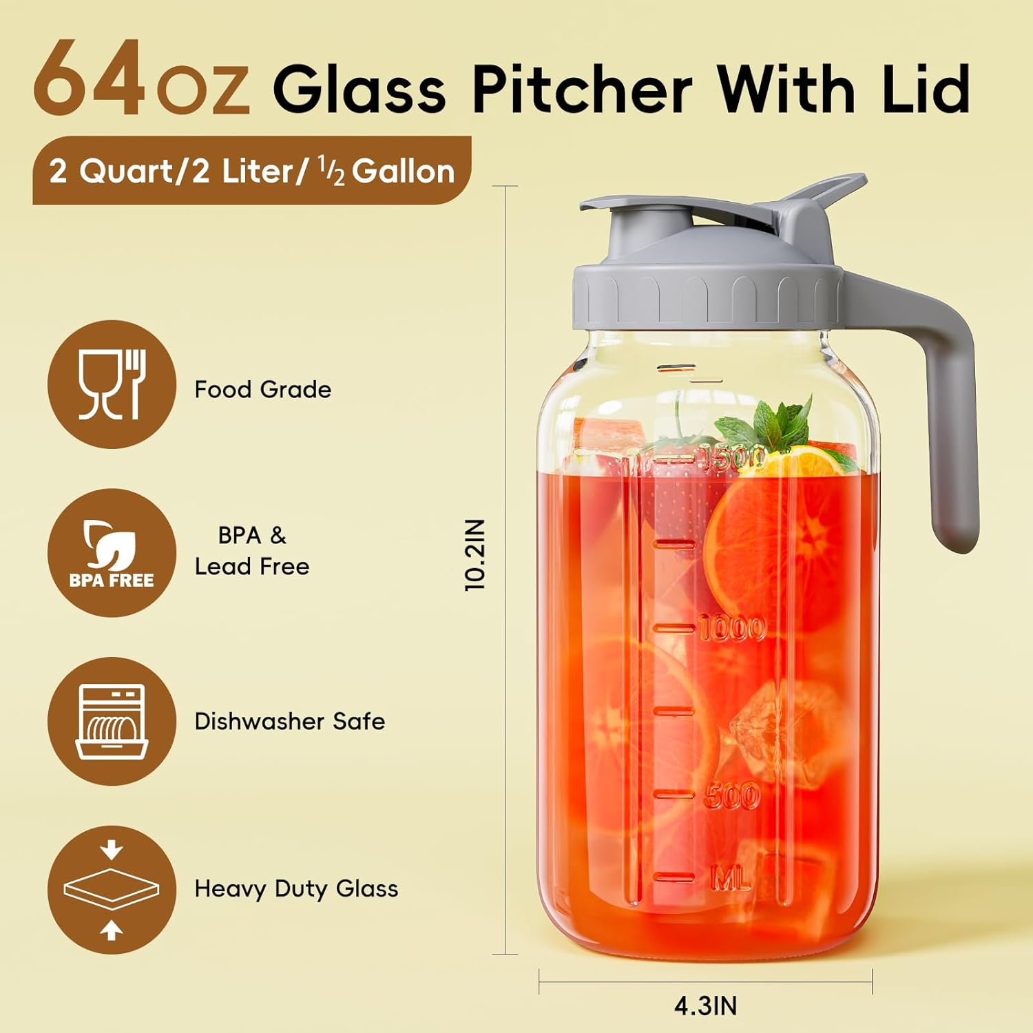 64 oz Glass Mason Jar Pitcher