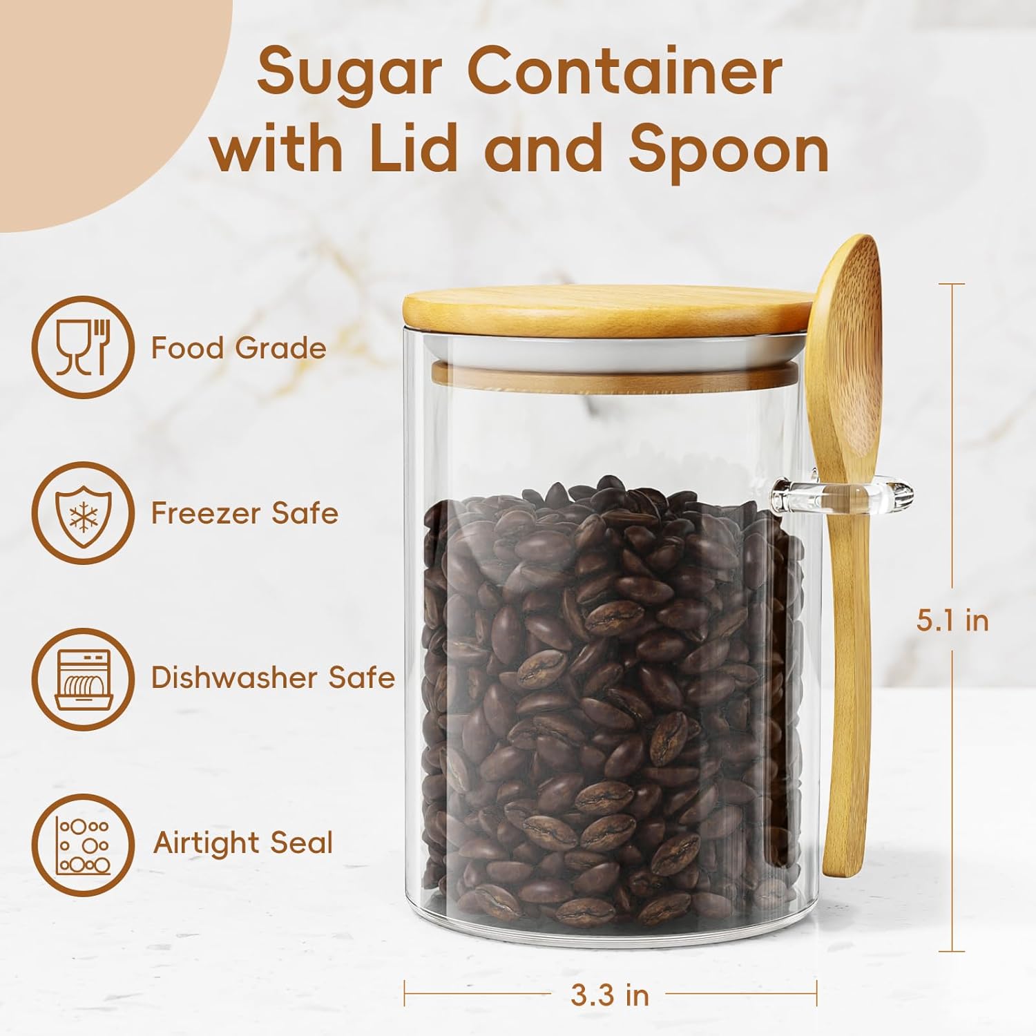 15 oz Glass Sugar Jar with Bamboo Lid