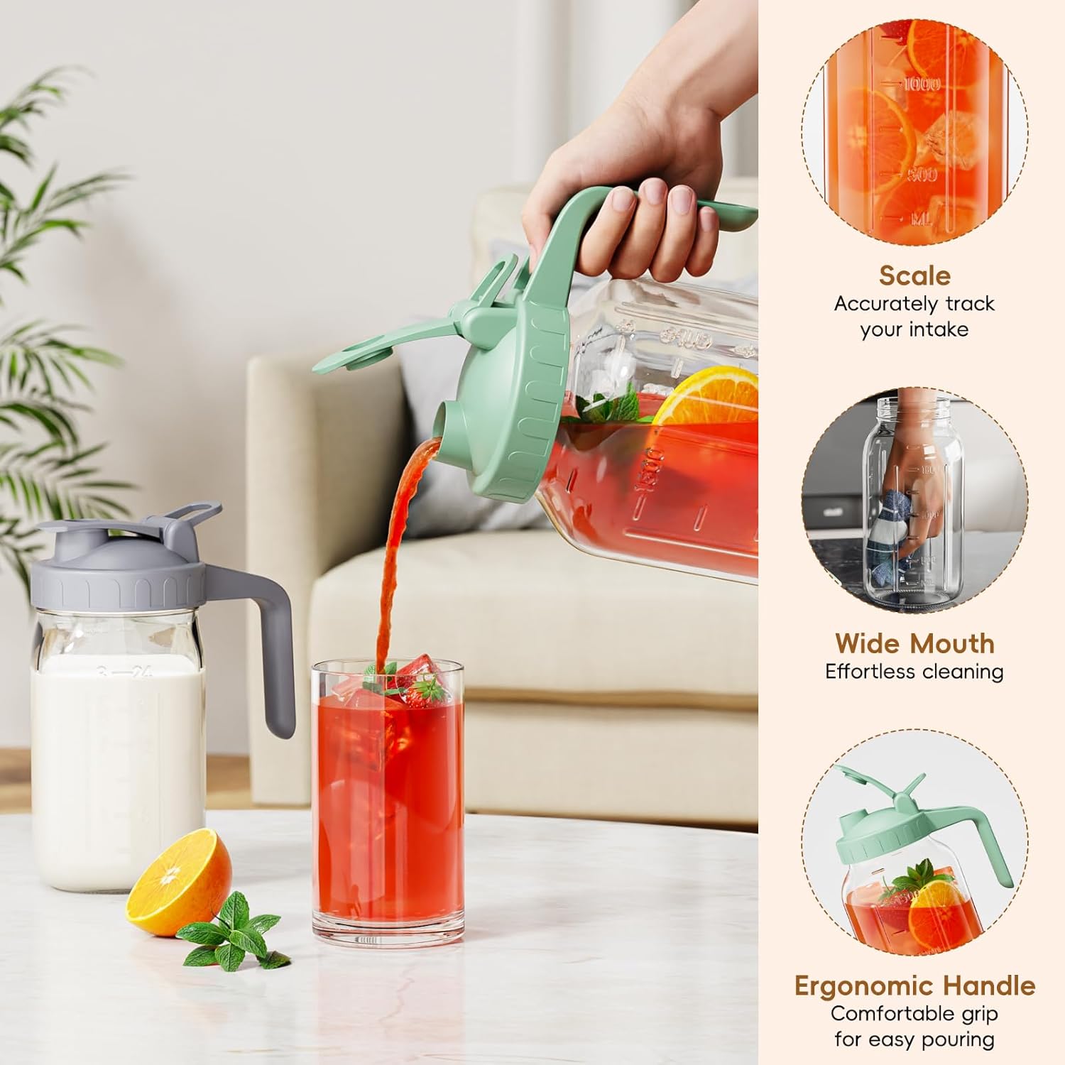 64 oz Glass Mason Jar Pitcher