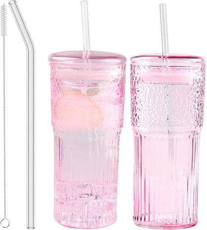 20 oz Pink Glass Tumblers, Set of 2