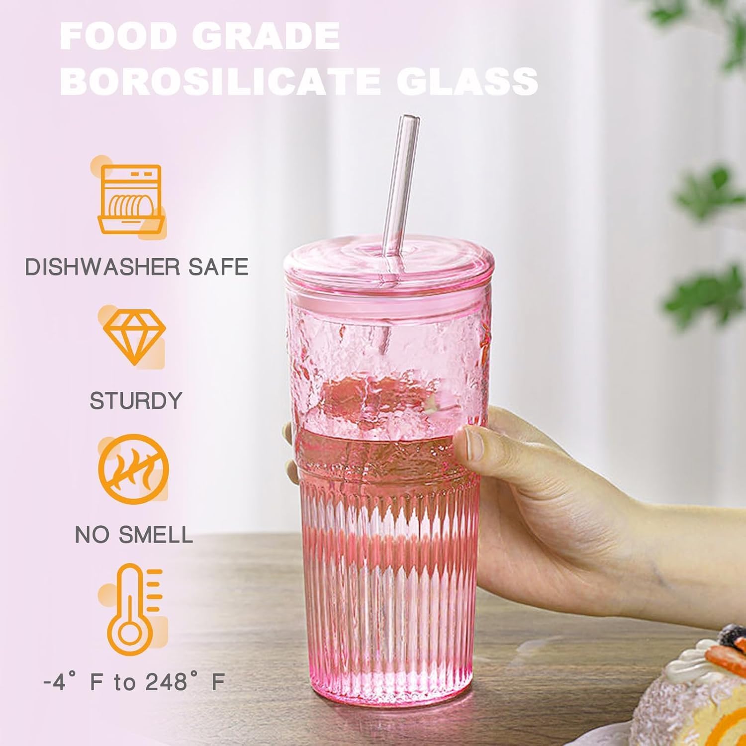 20 oz Pink Glass Tumblers, Set of 2