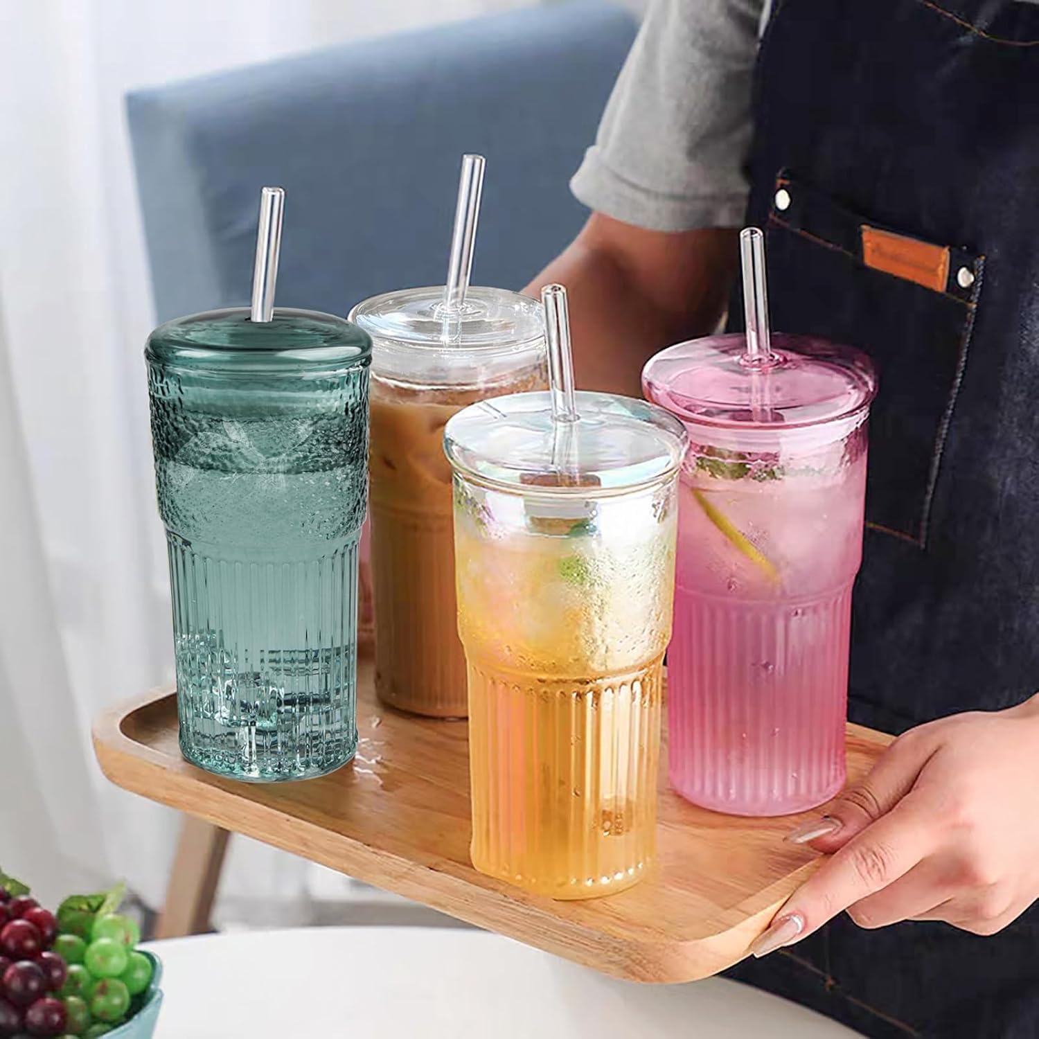 20 oz Pink Glass Tumblers, Set of 2