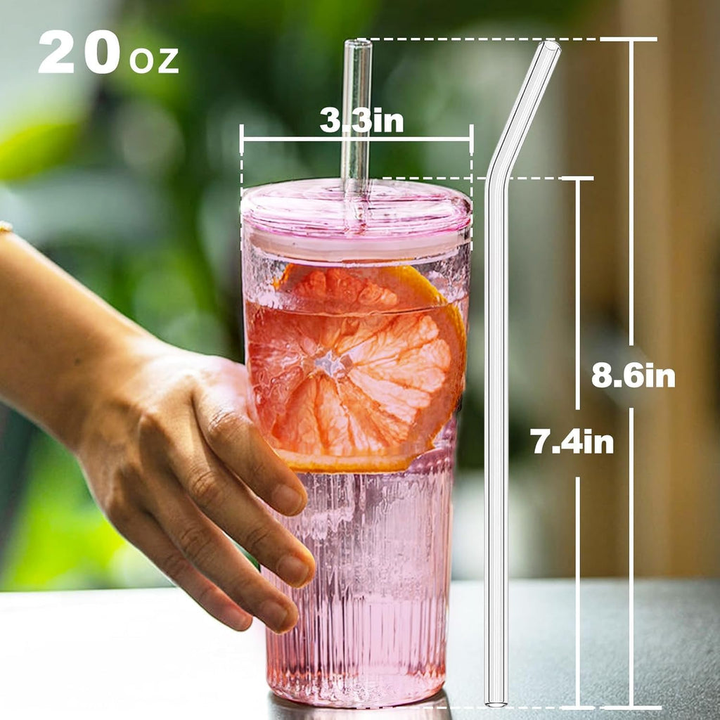 20 oz Pink Glass Tumblers, Set of 2