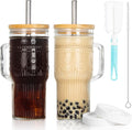 24 oz Boho Glass Tumblers with Bamboo Lids, Set of 2