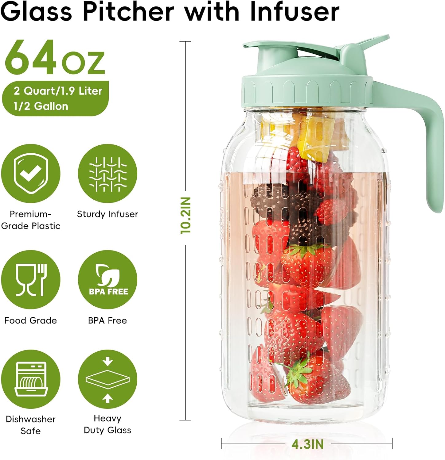64 oz Fruit Infuser Glass Pitcher