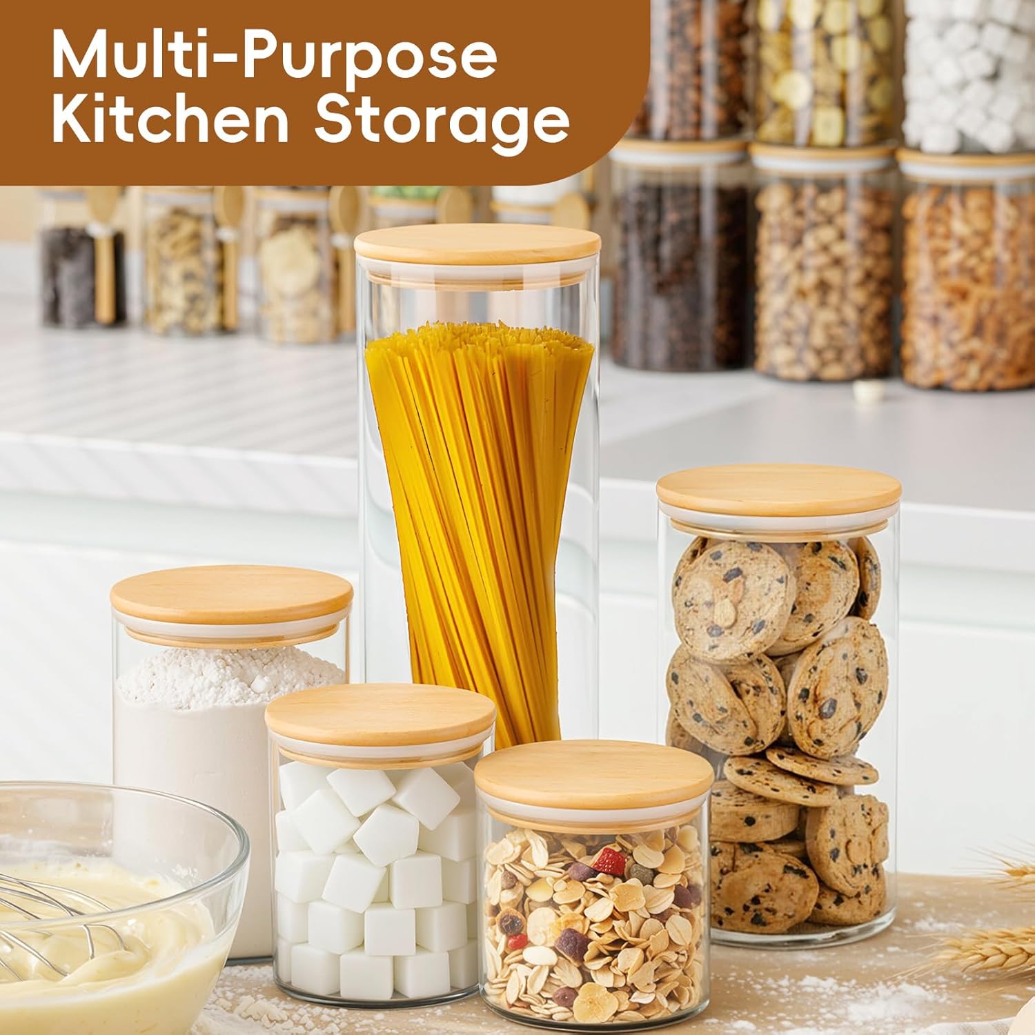 Airtight Glass Pantry Canisters, 5-Pack