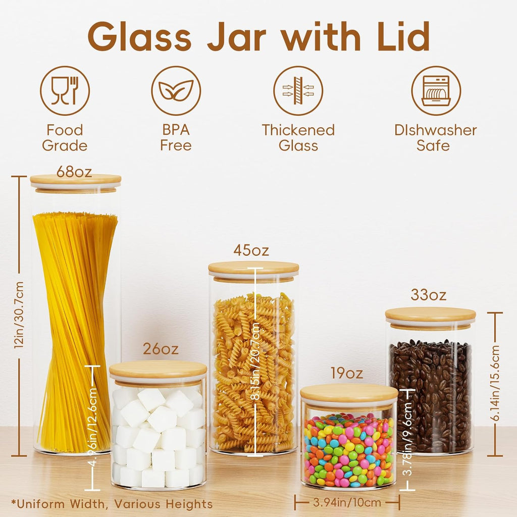 Airtight Glass Pantry Canisters, 5-Pack