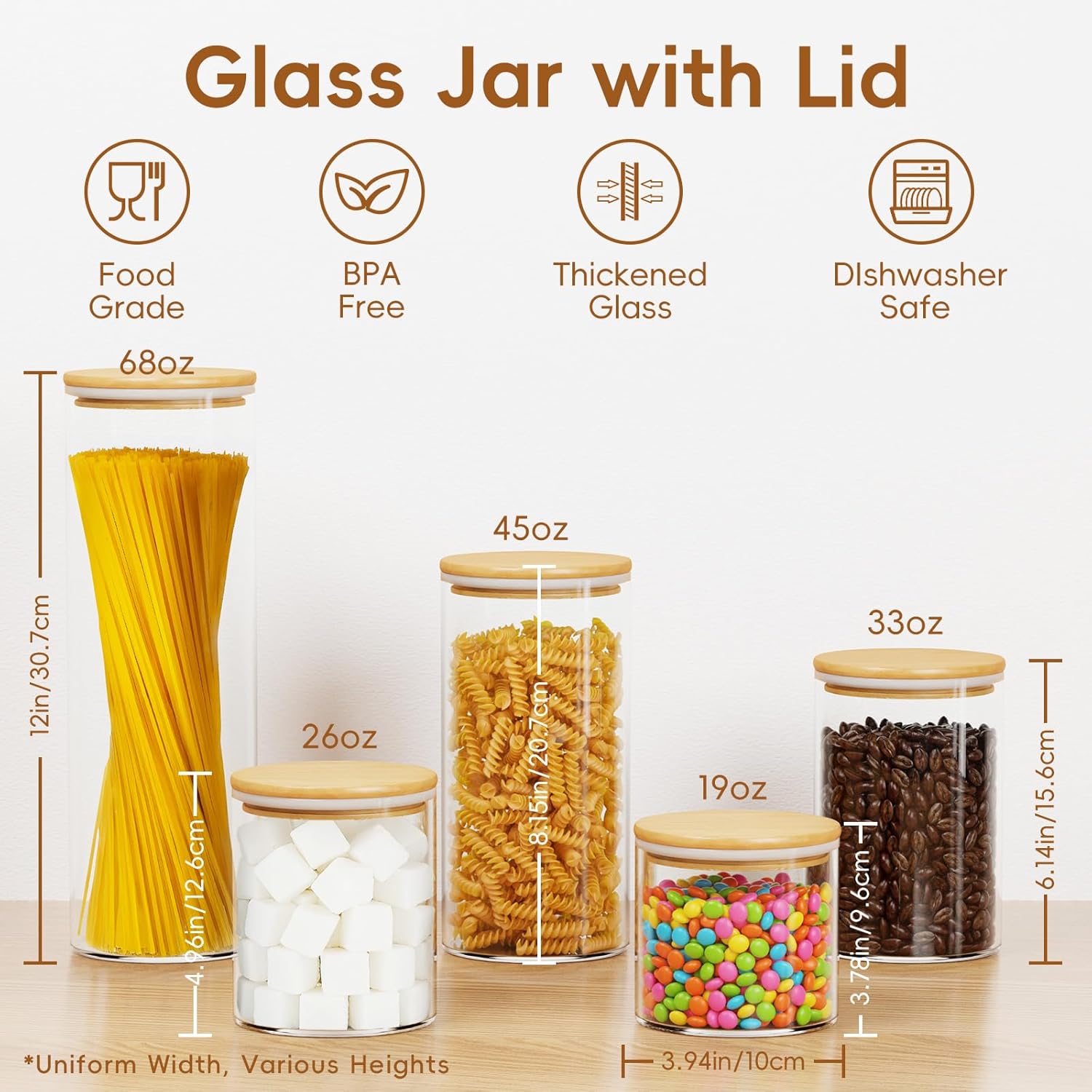 Airtight Glass Pantry Canisters, 5-Pack